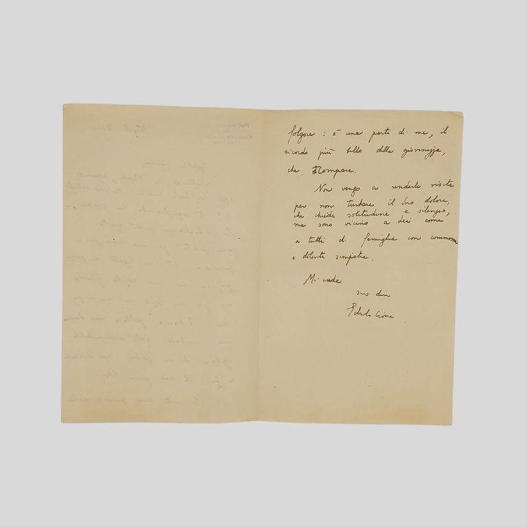 Lettera autografa firmata indirizzata alla vedova di Floriano Del Secolo. …