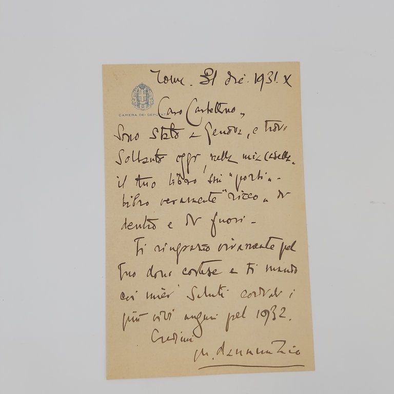 Lettera autografa firmata, inviata a Nicolò Castellino.