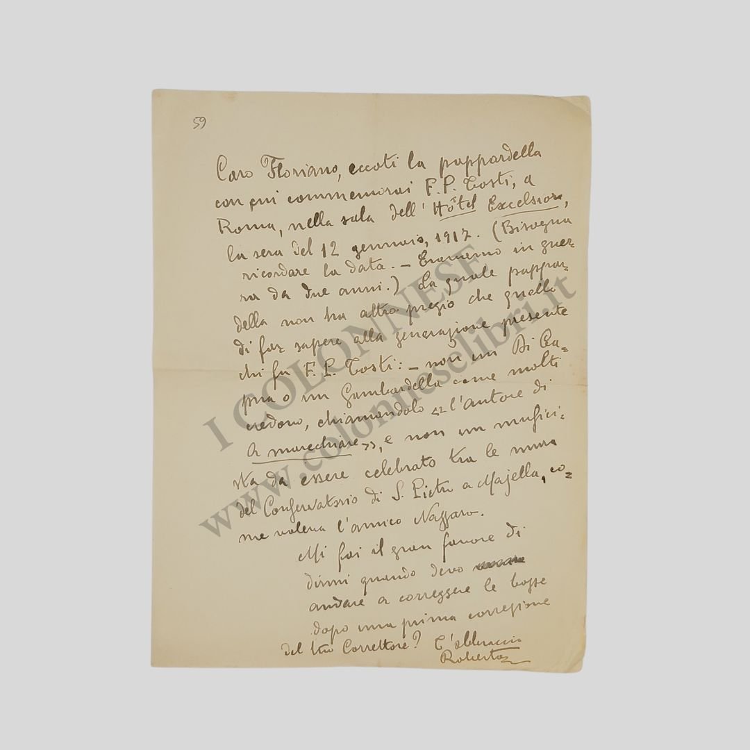 Lettera autografa firmata. Inviata al giornalista Floriano Del Secolo.