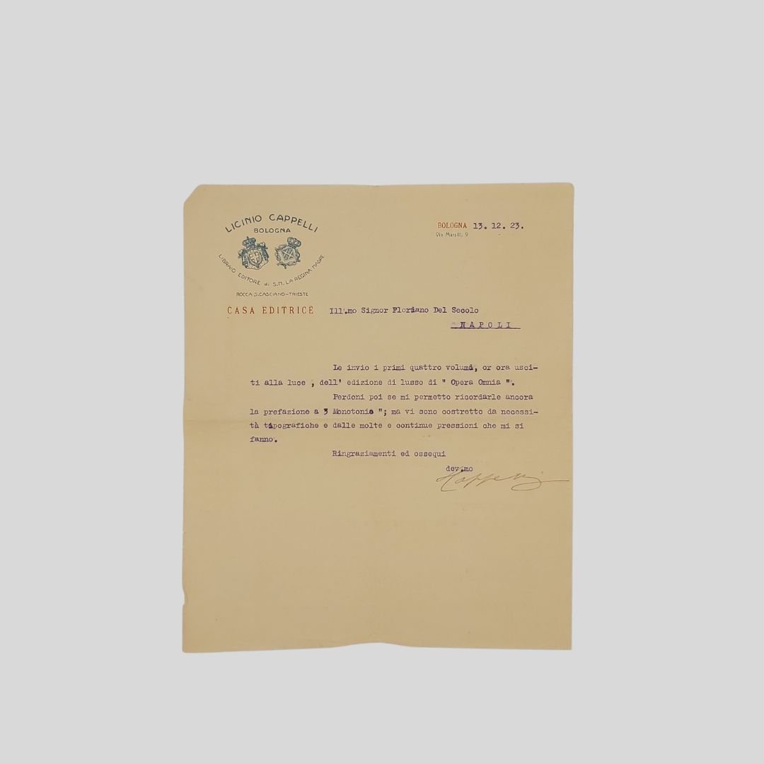 Lettera dattiloscritta con firma autografa, indirizzata al giornalista Floriano Del …