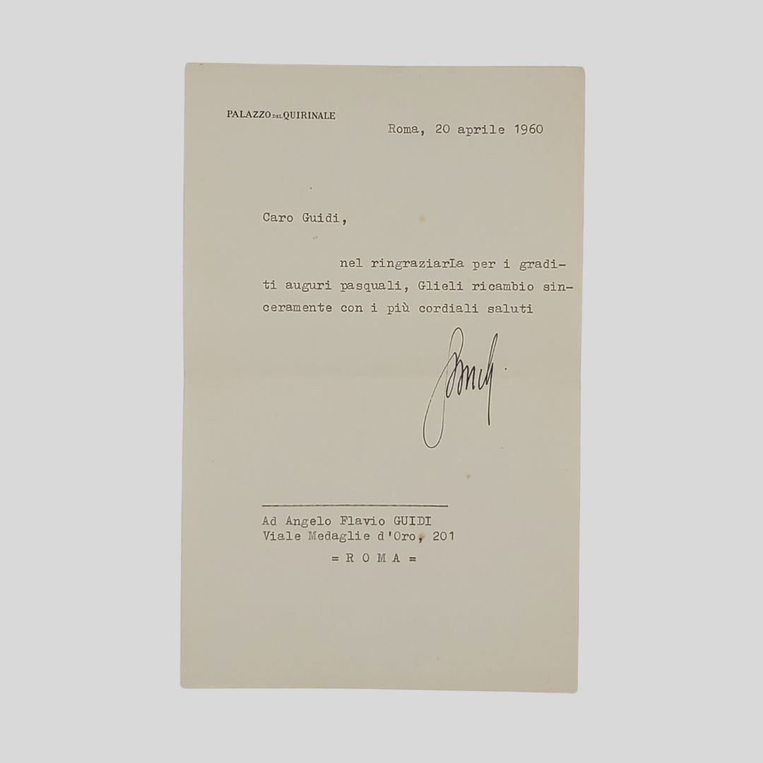 Lettera dattiloscritta indirizzata ad Angelo Flavio Guidi.