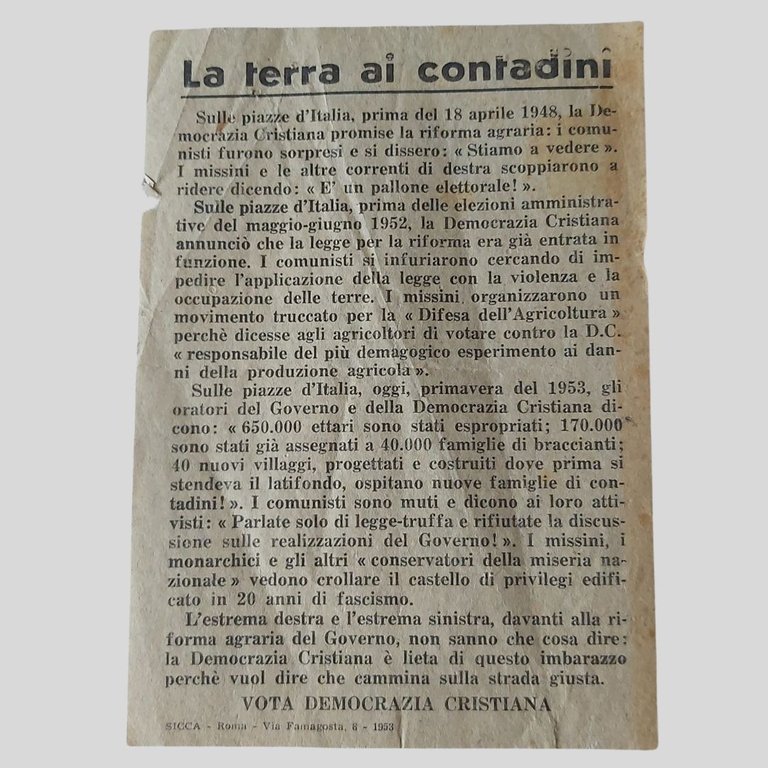 Lotto di tre rari volantini diffusi dalla Democrazia Cristiana. | Immagine Gallery 6