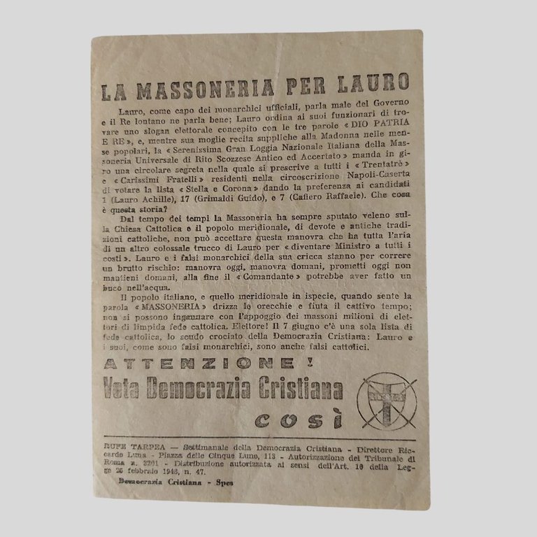 Lotto di tre volantini dell’ufficio propaganda della Democrazia Cristiana contro … | Immagine Gallery 2