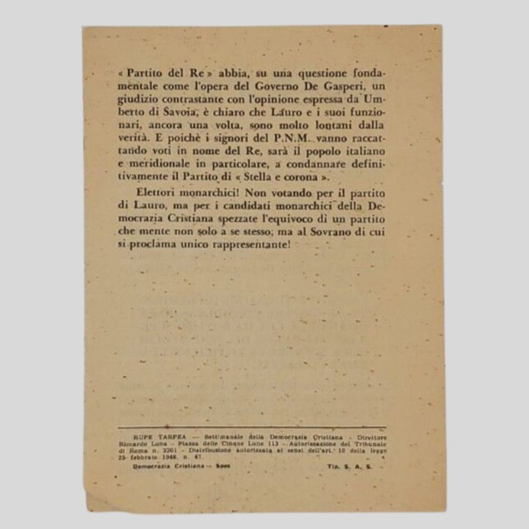 Lotto di tre volantini dell’ufficio propaganda della Democrazia Cristiana contro … | Immagine Gallery 4
