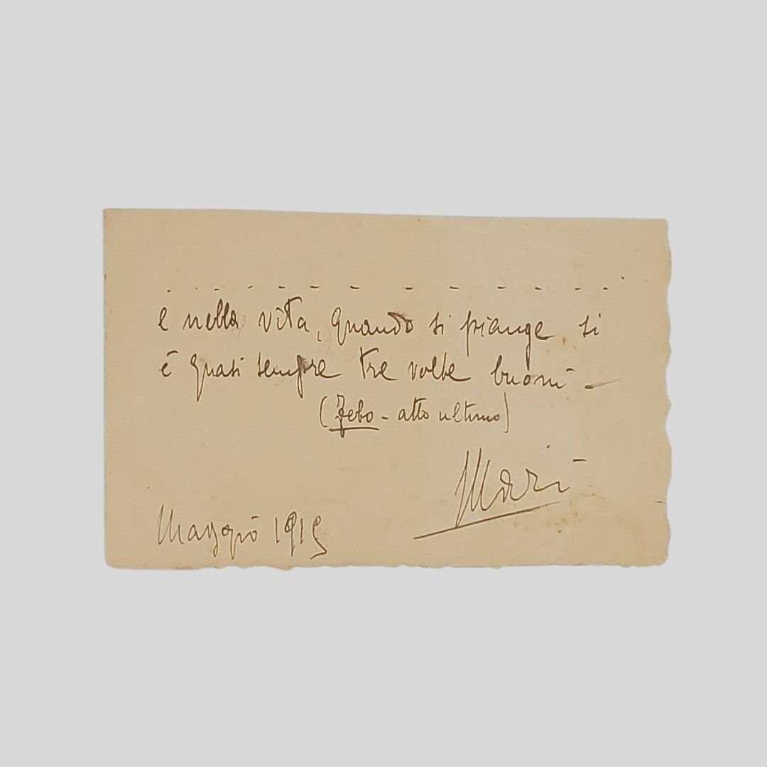 Pensiero autografo firmato su frammento di pagina multifirma (mm 152×95) …