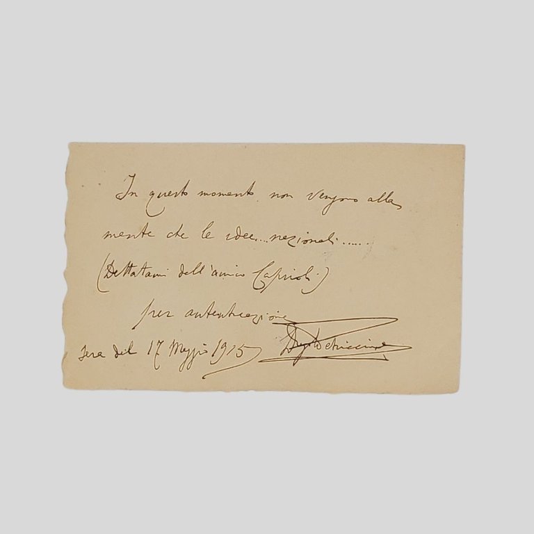 Pensiero autografo firmato su frammento di pagina multifirma (mm 152×95) …