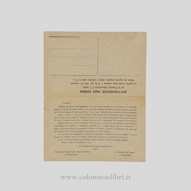 Prestito nazionale 1919. Ozio e Miseria / Lavoro e Ricchezza. …