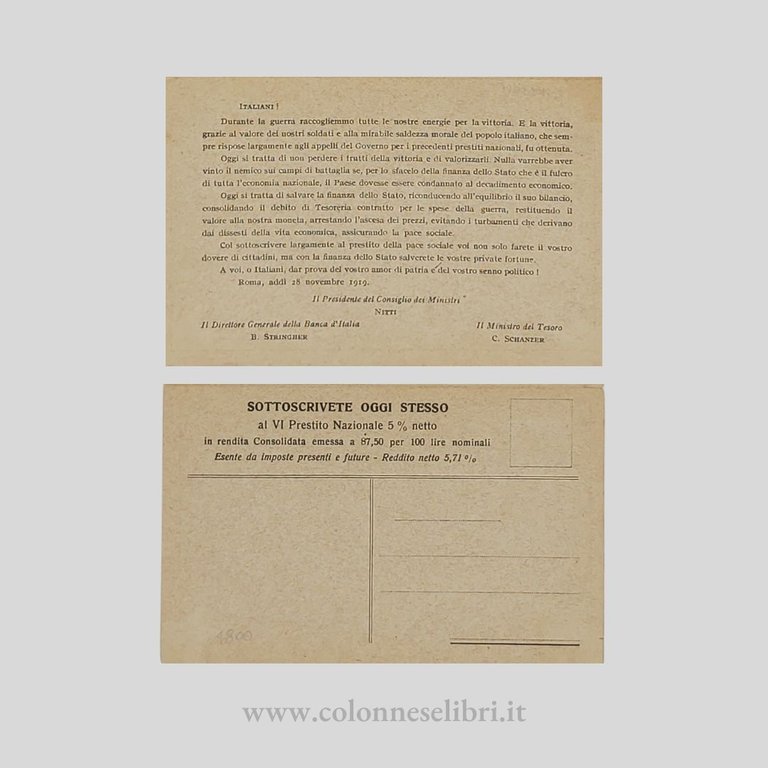 Prestito nazionale 1919. Ozio e Miseria / Lavoro e Ricchezza. …