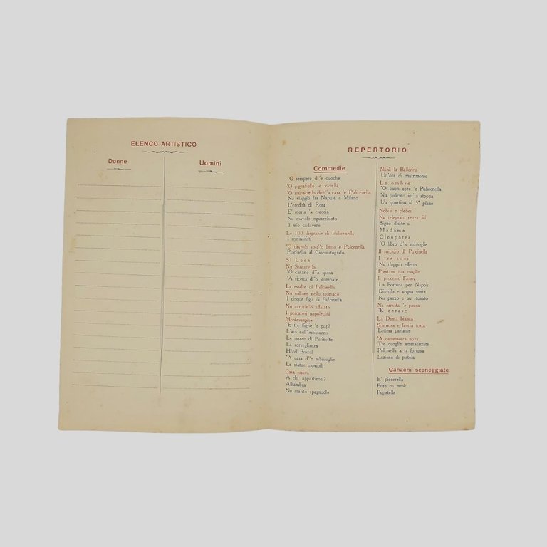 Pulcinella. Elenco artistico della Primaria Compagnia Dialettale Napoletana diretta dall’artista …