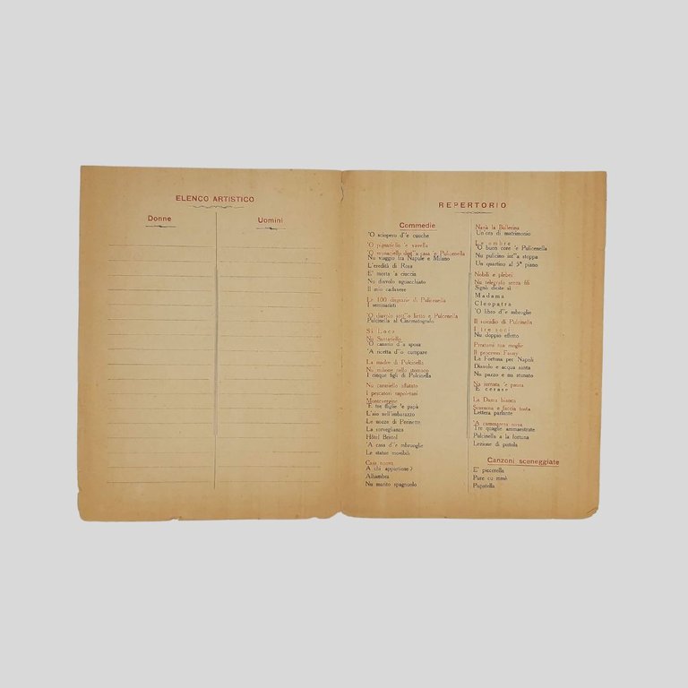 Pulcinella. Elenco artistico della Primaria Compagnia Dialettale Napoletana diretta dall’artista …