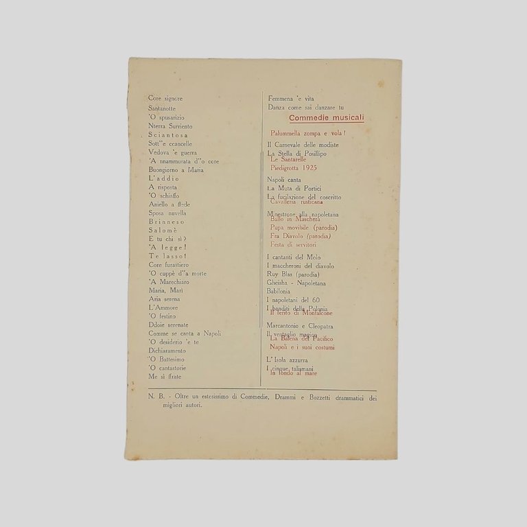 Pulcinella. Elenco artistico della Primaria Compagnia Dialettale Napoletana diretta dall’artista …