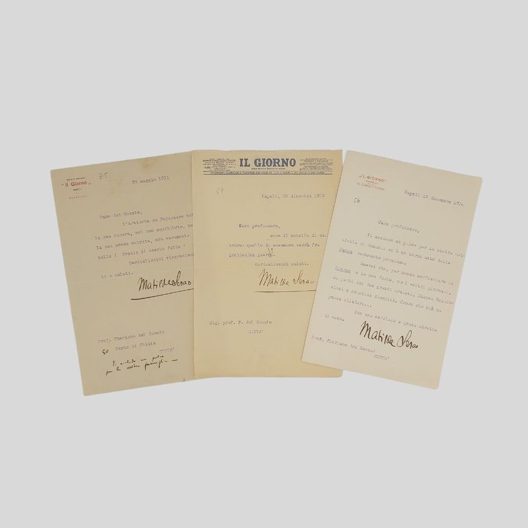 Tre lettere dattiloscritte tutte con firma autografa, indirizzate al giornalista … | Immagine Gallery 1