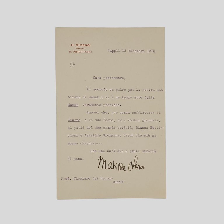 Tre lettere dattiloscritte tutte con firma autografa, indirizzate al giornalista …
