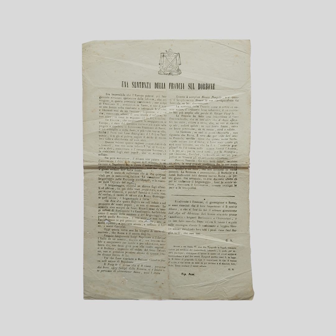 Una sentenza della Francia sul Borbone. Foglio volante da affissione. | Immagine principale