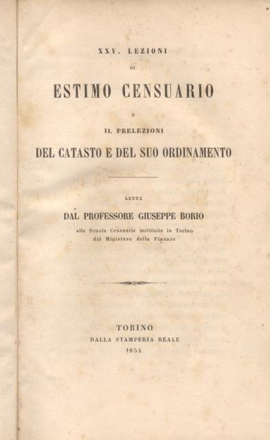 25 LEZIONI DI ESTIMO CENSUARIO E 11 PRELEZIONI DEL CATASTO …