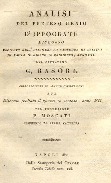 ANALISI DEL PRETESO GENIO D'IPPOCRATE. Discorso recitato nell'assumere la Cattedra …
