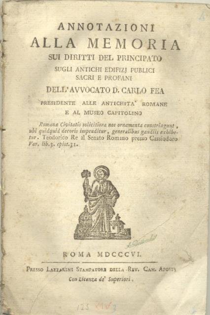 ANNOTAZIONI ALLA MEMORIA SUI DIRITTI DEL PRINCIPATO SUGLI ANTICHI EDIFIZJ … | Immagine principale