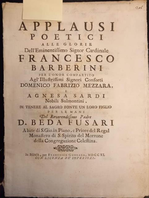 Applausi poetici alle glorie dell'eminentissimo signor cardinale Francesco Barberini per …