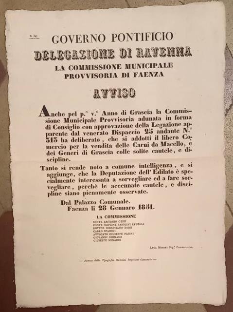 Avviso della Delegazione di Ravenna del Governo Pontificio in merito …