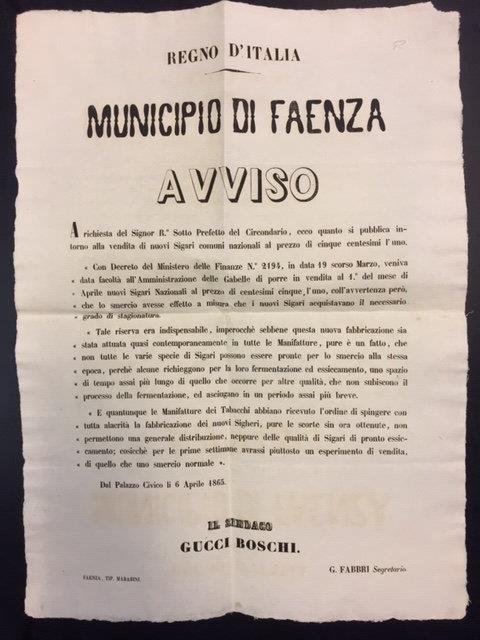 AVVISO PER LA VENDITA DI NUOVI SIGARI COMUNI NAZIONALI AL …