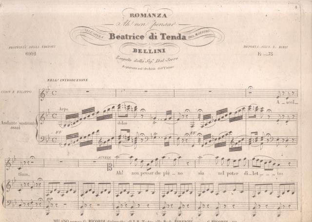 BEATRICE DI TENDA (1833). Tragedia lirica in due Atti di …