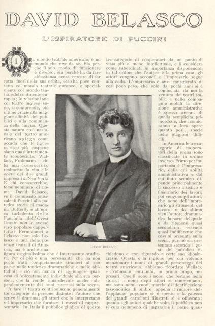 BELASCO ISPIRATORE DI PUCCINI. Estratto da "La Lettura", anno XI, … | Immagine principale
