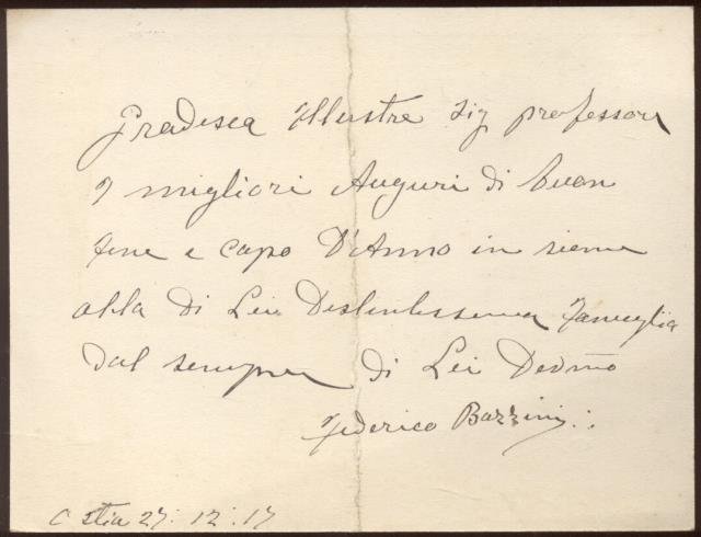 Biglietto autografo firmato dell'attivista, prima socialista e poi fascista, Federico …