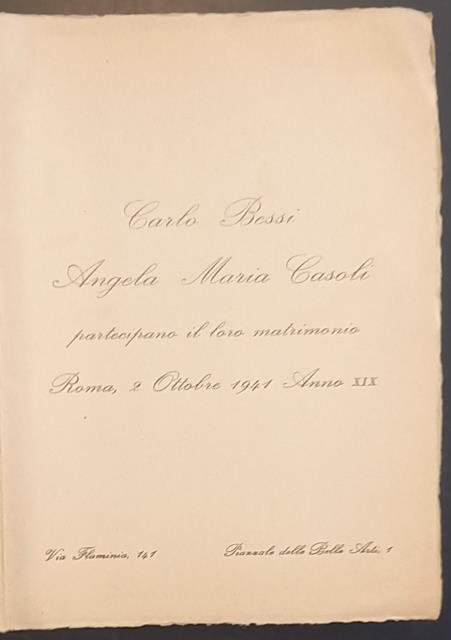 Biglietto di invito per il matrimonio tra Angela Maria Casoli …
