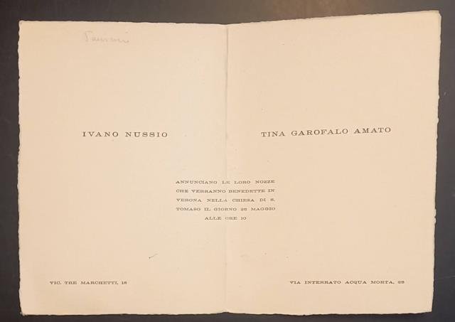 Biglietto di invito per il matrimonio tra Tina Garofalo Amato …