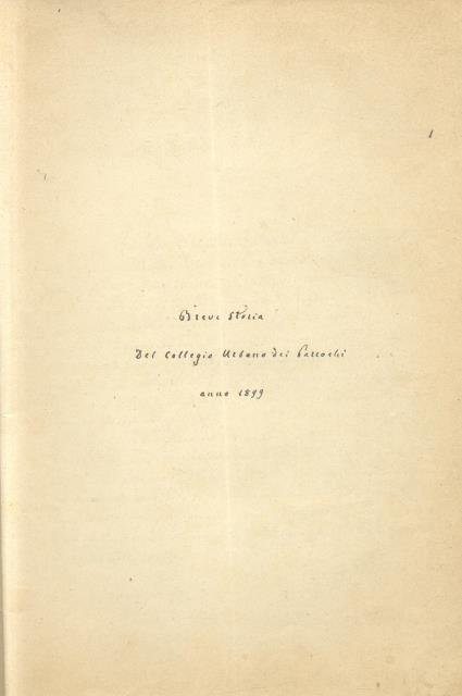 BREVE STORIA DEL COLLEGIO URBANO DEI PARROCHI.