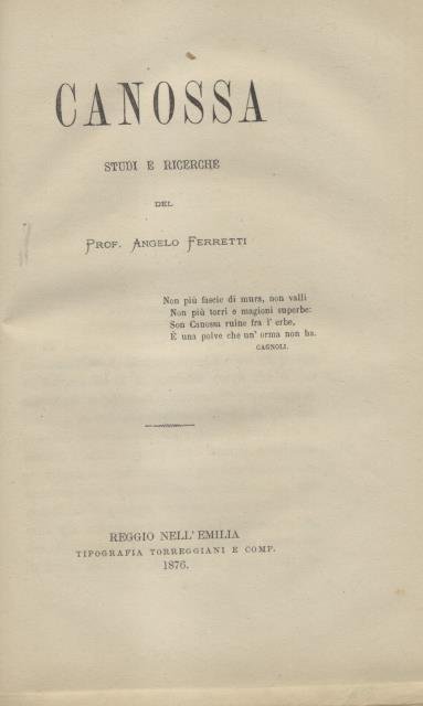 CANOSSA. Studi e ricerche.