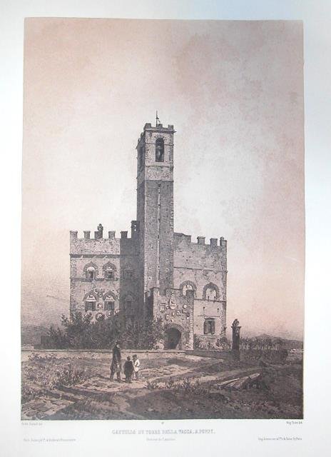 CASTELLO ET TORRE DELLA VACCA. A POPPI. Province du Casentino. Riproduzione tratta dall'album "La Toscane" di André Durand.