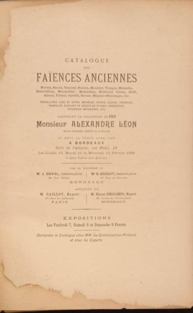 Catalogue des Faïences anciennes . composant la collection de Feu …
