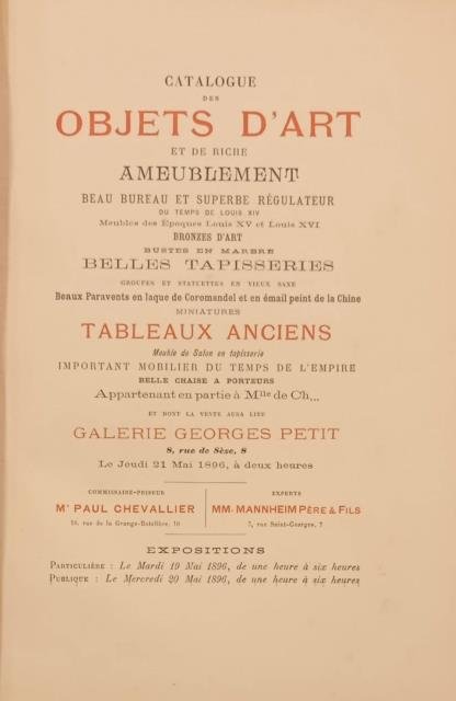 Catalogue des Objets d'Art et de riche Ameublement, beau bureau …