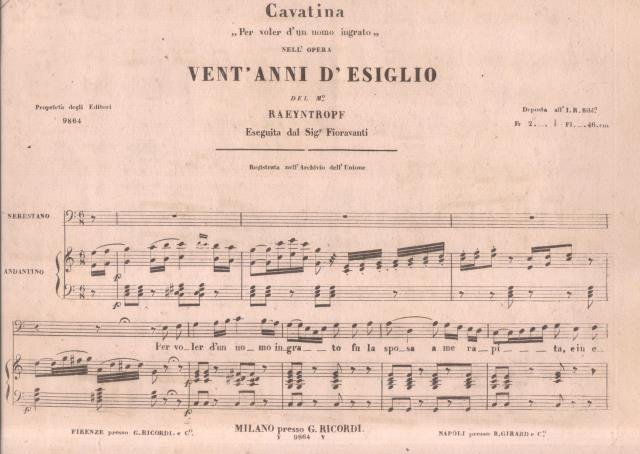 Cavatina "Per voler d'un uomo ingrato" nell'Opera "Vent'anni d'esiglio" eseguita …
