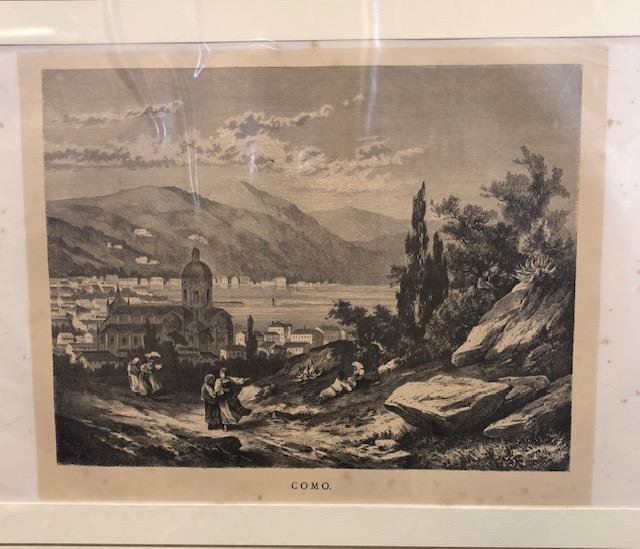 COMO. Veduta. Incisione originale tratta da "Viaggio pittoresco dall'Alpi all'Etna" …