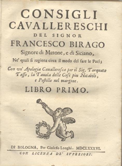 CONSIGLI CAVALLERESCHI DEL SIGNOR FRANCESCO BIRAGO, SIGNORE DI METONE, E … | Immagine principale
