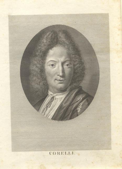 CORELLI. Incisione originale di Faustino Anderloni raffigurante il musicista Arcangelo Corelli (Fusignano, 1653-1713). Incisione tratta da "Vita e ritratti di illustri italiani". 1812-1820.