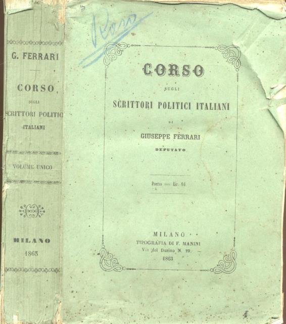 CORSO SUGLI SCRITTORI POLITICI ITALIANI.