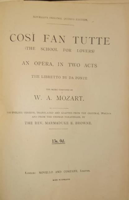 COSì FAN TUTTE ("The School for Lovers") (1790). Opera completa …