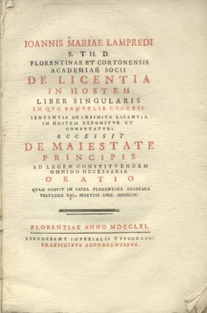 DE LICENTIA IN HOSTEM. Liber singularis in quo Samuelis Cocceii …