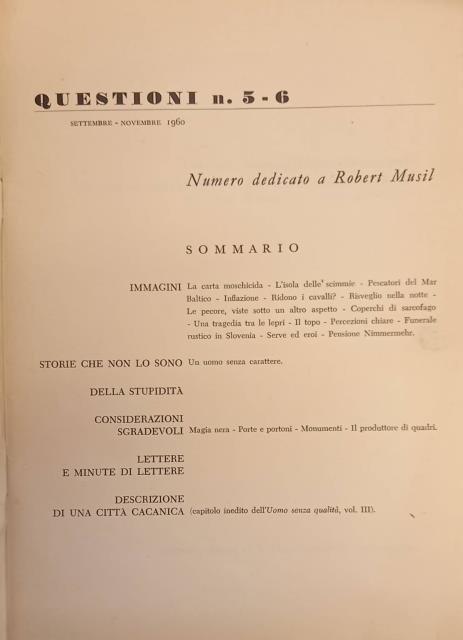 DEDICATO A ROBERT MUSIL. Fascicolo monotematico della rivista "Questioni", n°5-6, …