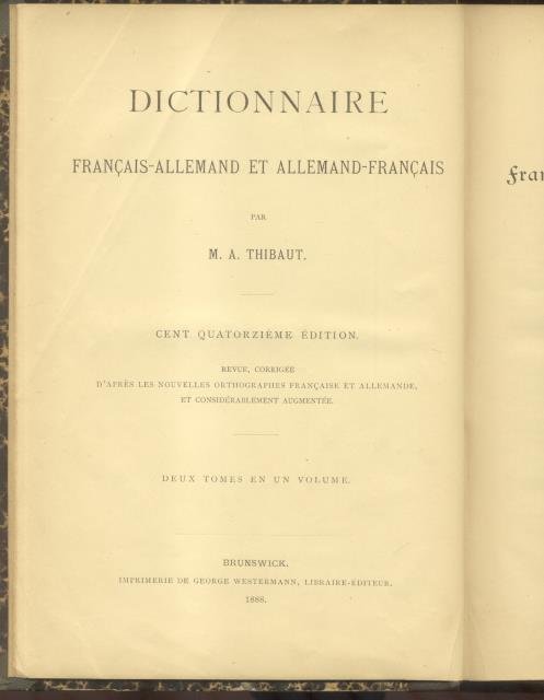 DICTIONNAIRE FRANÇAIS-ALLEMAND ET ALLEMAND-FRANÇAIS. | Immagine principale