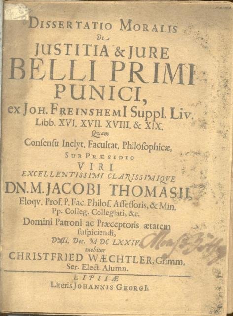DISSERTATIO MORALIS DE JUSTITIA & JURE BELLI PRIMI PUNICI. Ex … | Immagine principale