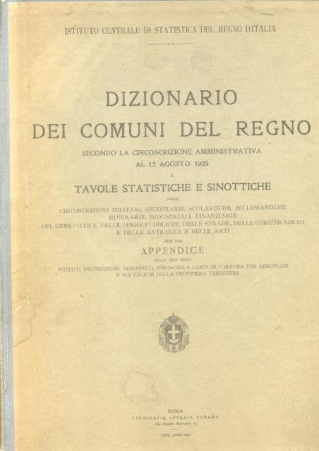 Dizionario dei Comuni del Regno secondo la circoscrizione amministrativa al … | Immagine principale
