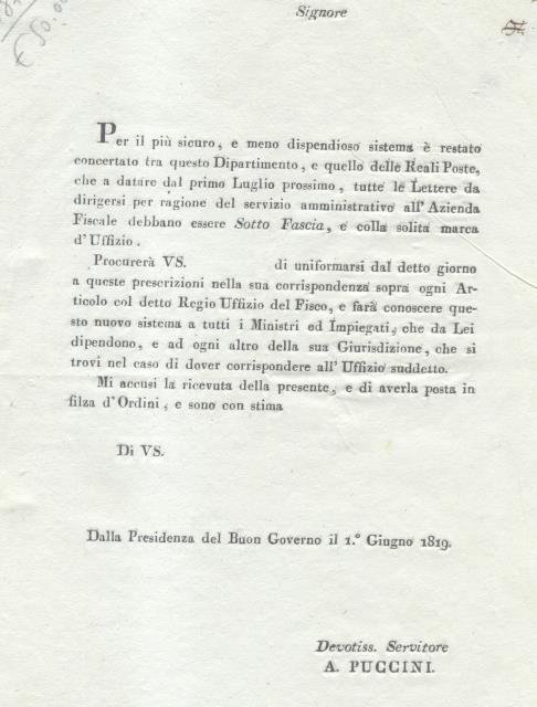 Documento a stampa, datato 1 giugno 1819, emesso dal Governo …