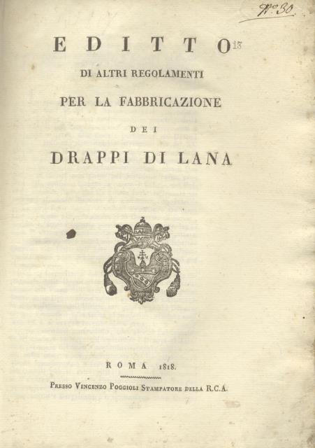 EDITTO DI ALTRI REGOLAMENTI PER LA FABBRICAZIONE DEI DRAPPI DI …