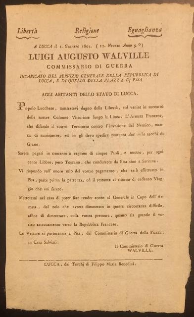 Editto per l'acquisto di grano a Pisa per le truppe …