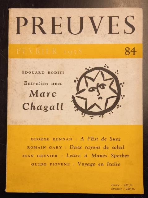 ENTRETIEN AVEC MARC CHAGALL. Saggio contenuto nella rivista "Preveus", n°84, …