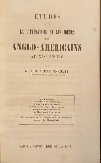 ÉTUDES SUR LA LITTÈRATURE ET LES MOEURS DES ANGLO - …